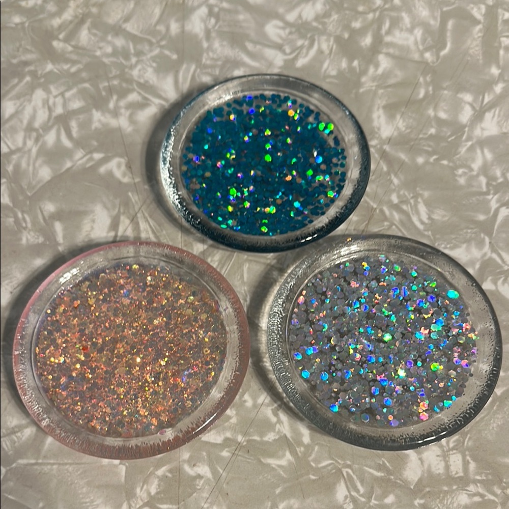 Set of Three Glitter Coasters/jewelry dish’s.